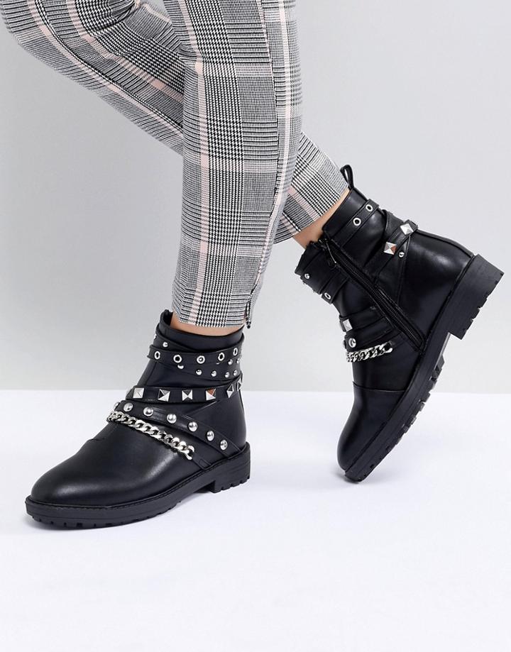 Raid Kacey Black Studded Biker Boots - Black
