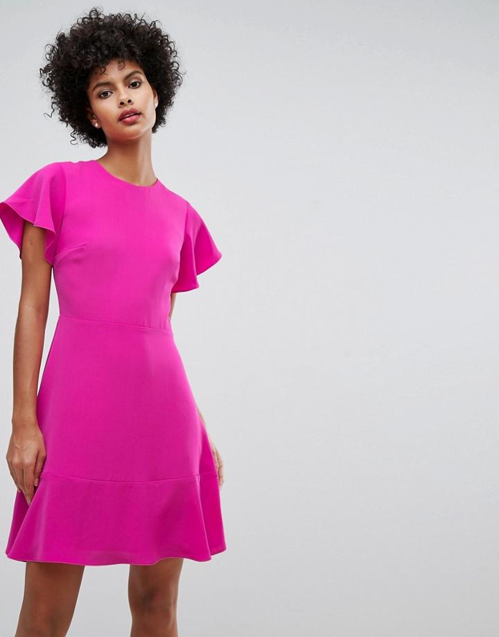 Warehouse Cap Sleeve Frill Hem Skater Dress - Pink