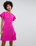 Warehouse Cap Sleeve Frill Hem Skater Dress - Pink