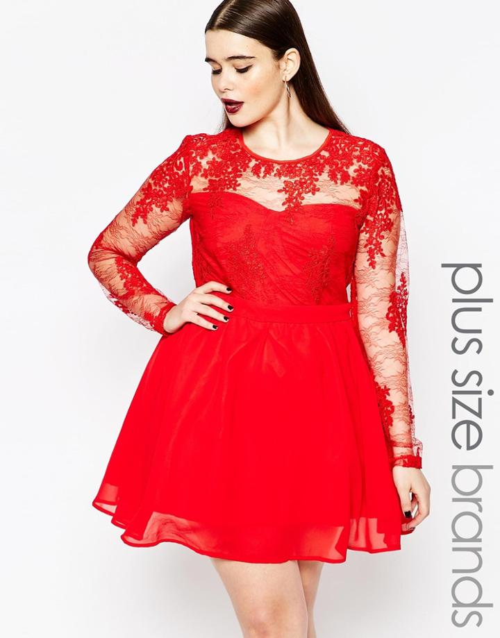 Missguided Plus Lace Prom Dress - Red