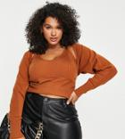 Asos Design Curve Knit Shrug Cardigan With Thumbholes - Part Of A Set-brown