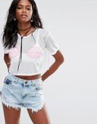 Missguided Mesh Lips Motif Cropped Tee - White
