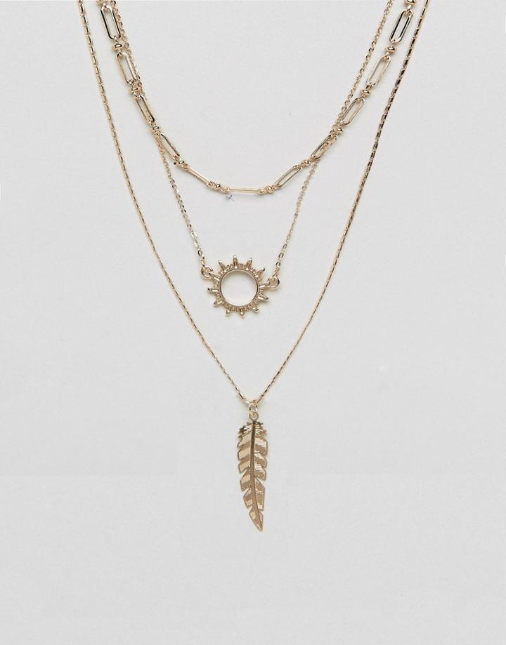 Asos Pretty Open Sun Multirow Necklace - Gold