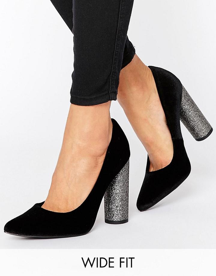 New Look Wide Fit Pointed Glitter Block Heel - Black