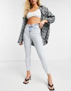River Island Ripped Hem High Rise Skinny Jeans In Light Acid Blue-blues