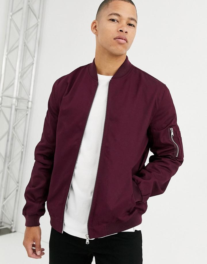 Asos Design Ma1 Bomber Jacket In Burgundy