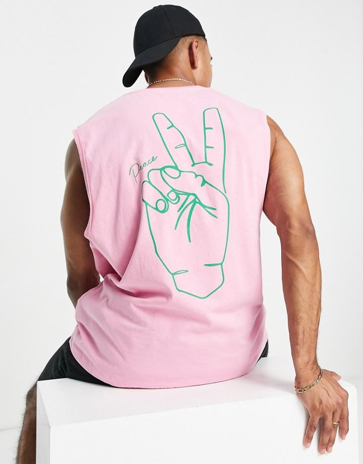 Jack & Jones Originals Oversized Tank Top With 'peace' Back Print In Pink