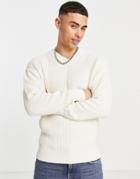 Selected Homme Organic Cotton V Neck Relaxed Fit Sweater In Cream-white