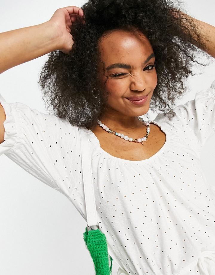Brave Soul Bilo Eyelet Top With Elasticized Waist In White