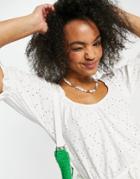 Brave Soul Bilo Eyelet Top With Elasticized Waist In White