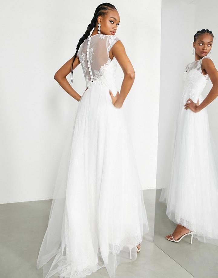 Asos Edition Camille Embroidered Bodice Wedding Dress With Lace Underlay-white