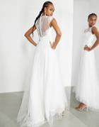 Asos Edition Camille Embroidered Bodice Wedding Dress With Lace Underlay-white