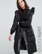 New Look Petite Faux Fur Hood Padded Coat - Black