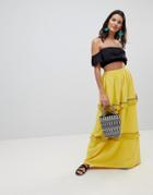 Asos Design Maxi Skirt With Tassel Trim - Yellow