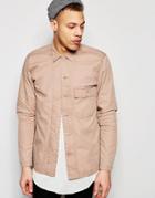 Asos Military Herringbone Shirt In Shacket Styling In Dusty Pink - Dusty Pink