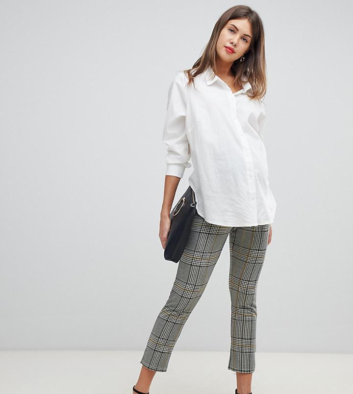 Asos Design Maternity High Waist Skinny Pants In Check Jacquard - Multi
