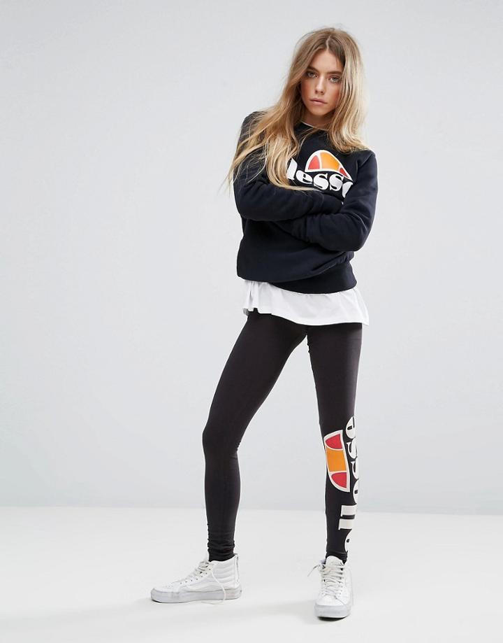 Ellesse Leggings With Leg Logo Print - Black