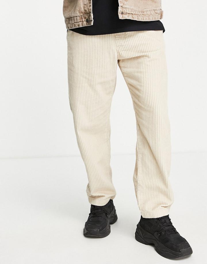 Pull & Bear Cord Wide Leg Sweatpants In Ecru-white