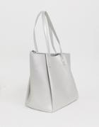 Asos Design Bonded Shopper Bag With Removable Tablet Case - Silver
