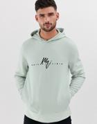 River Island Hoody With Logo Print In Mint-blue