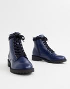 New Look Lace Up Chunky Flat Boot - Navy