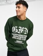 Good For Nothing Oversized Sweatshirt In Forest Green With Chest And Back Gothic Print