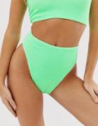 Asos Design Mix And Match Crinkle High Leg High Waist Bikini Bottom In Apple Green