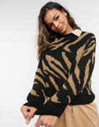 Asos Design Sweater In Animal Print-black