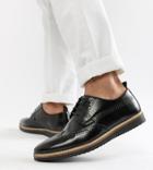 Asos Design Wide Fit Brogue Shoes In Black Leather With Wedge Sole - Black