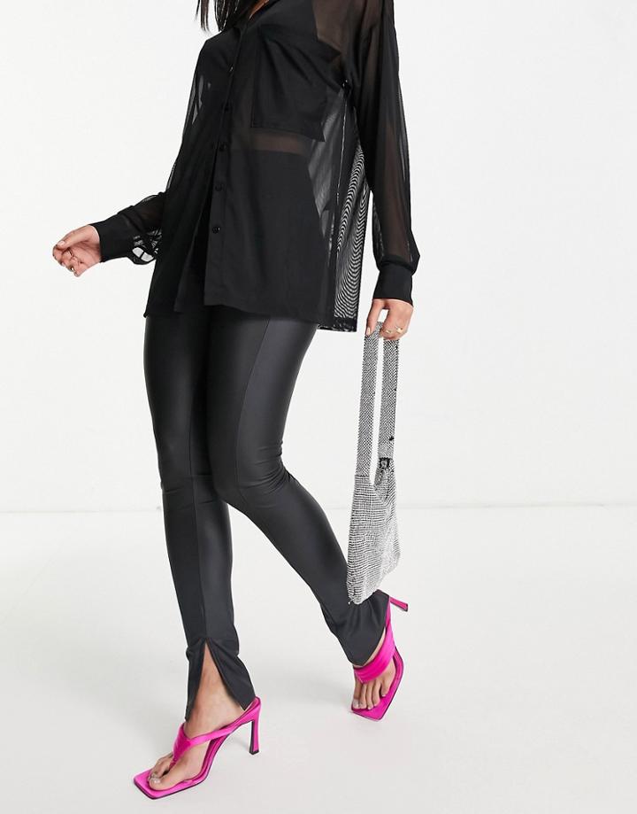 Asos Design Leather Look Legging With Side Split In Black
