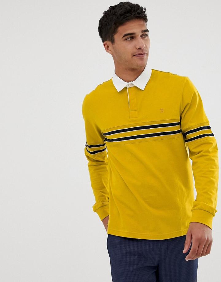 Farah Genesis Long Sleeve Rugby Stripe Polo In Yellow - Yellow