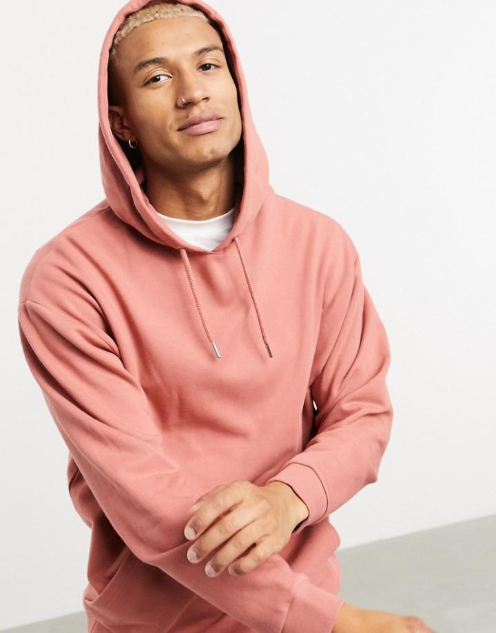 Asos Design Oversized Longer Length Hoodie In Pink