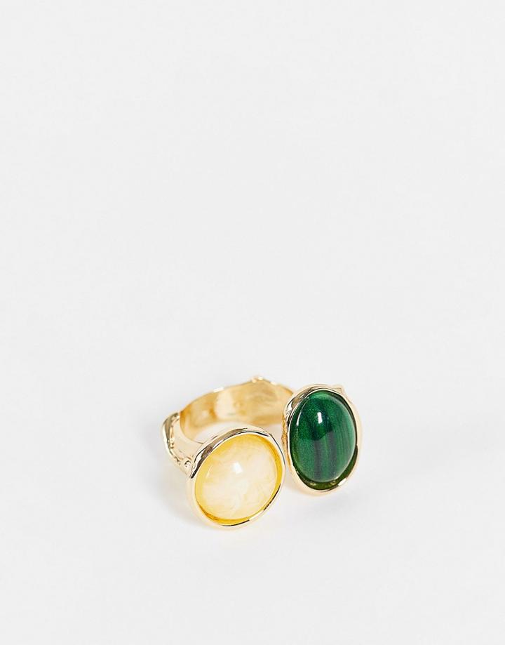 Glamorous Double Dark Stone Statement Ring In Gold