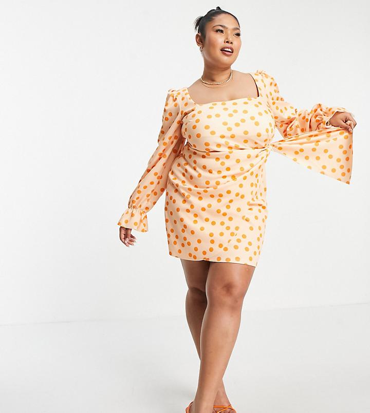 Asos Design Curve Square Neck Long Sleeve Wrap Mini Dress In Floral Print-multi