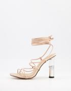 Truffle Collection Clear Heeled Tie Leg Sandals In Beige-neutral