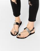 Asos Falsify Leather Chain Flat Sandals - Black