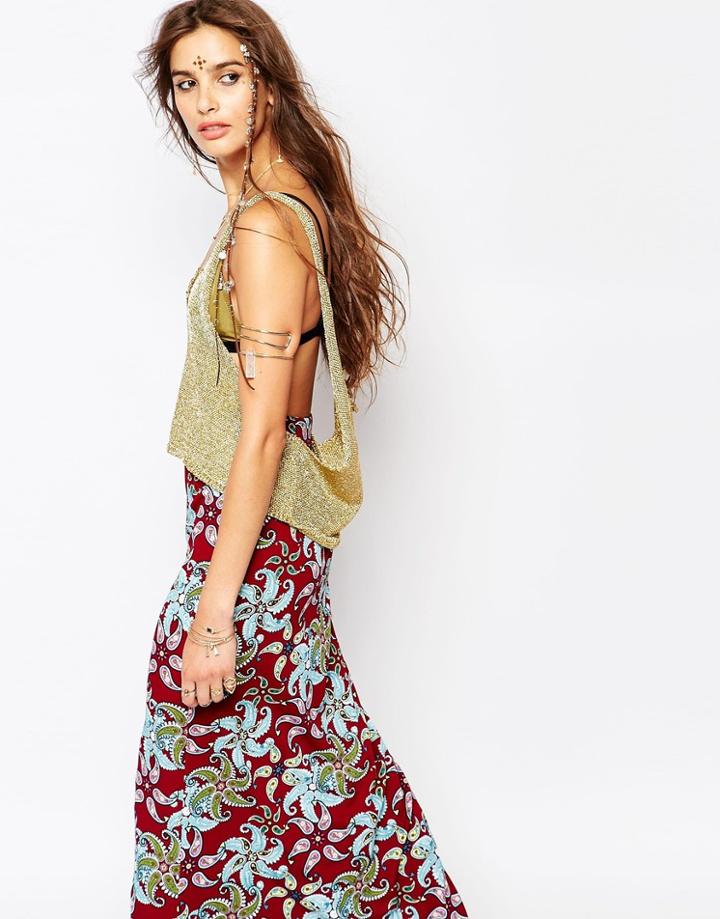 Native Rose X Native Knits Electric Avenue Tank In Metallic Knit - Gold