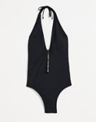 Ck Swim Deep V Swimsuit With Logo Tape In Jet-multi