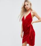 Boohoo Petite Velvet Cross Back Wrap Tie Dress - Red