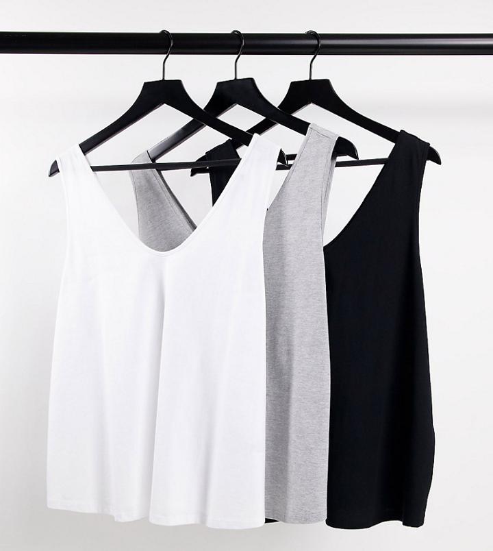 Asos Design Curve Ultimate Tank Top With Scoop Neck In Organic Cotton Blend In 3 Pack Save-multi