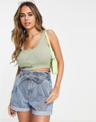 Asos Design Hourglass Snap Front Crop Tank In Olive-green