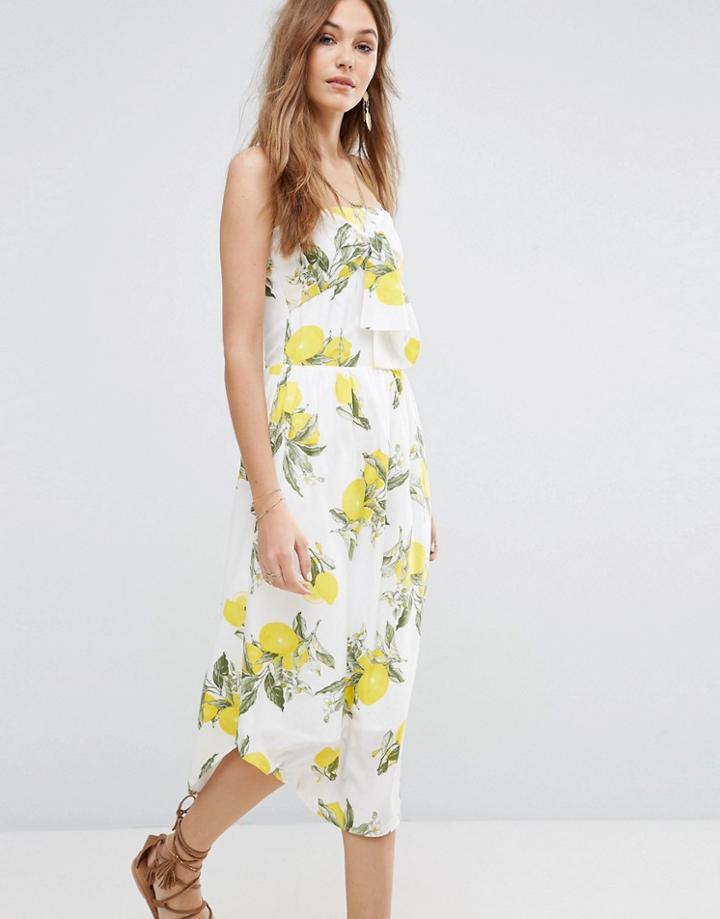 Moon River Bow Camisole Dress In Lemon Print - Multi
