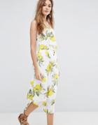 Moon River Bow Camisole Dress In Lemon Print - Multi
