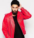 Reclaimed Vintage Inspired Leather Biker Jacket In Red - Red