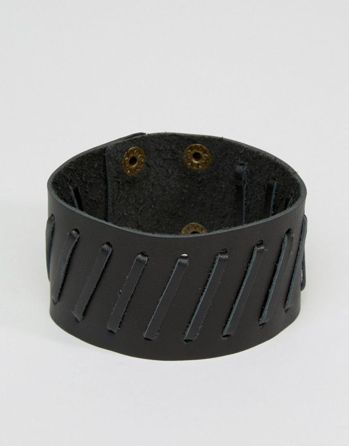 Asos Leather Cuff In Black - Black