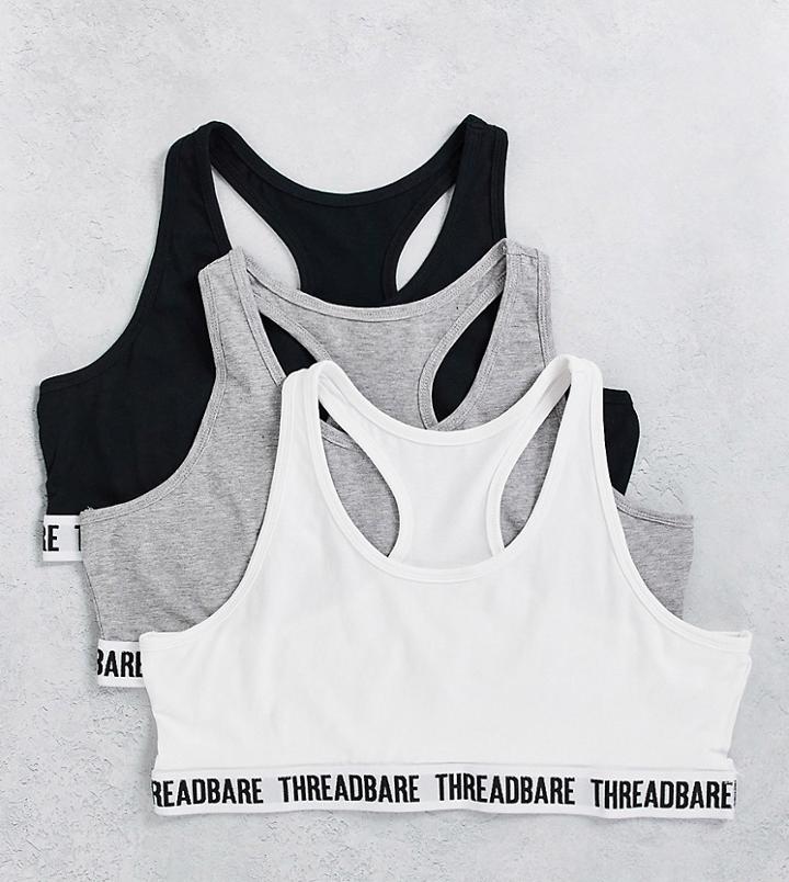 Threadbare Plus 3-pack Logo Crop Tops In White/ Gray/black