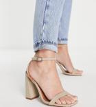 Asos Design Wide Fit Nora Barely There Block Heeled Sandals In Natural-neutral