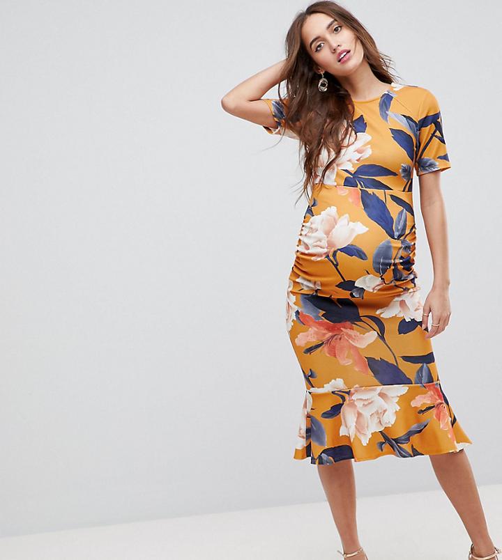 Asos Maternity T-shirt Floral Midi Dress With Pephem - Multi
