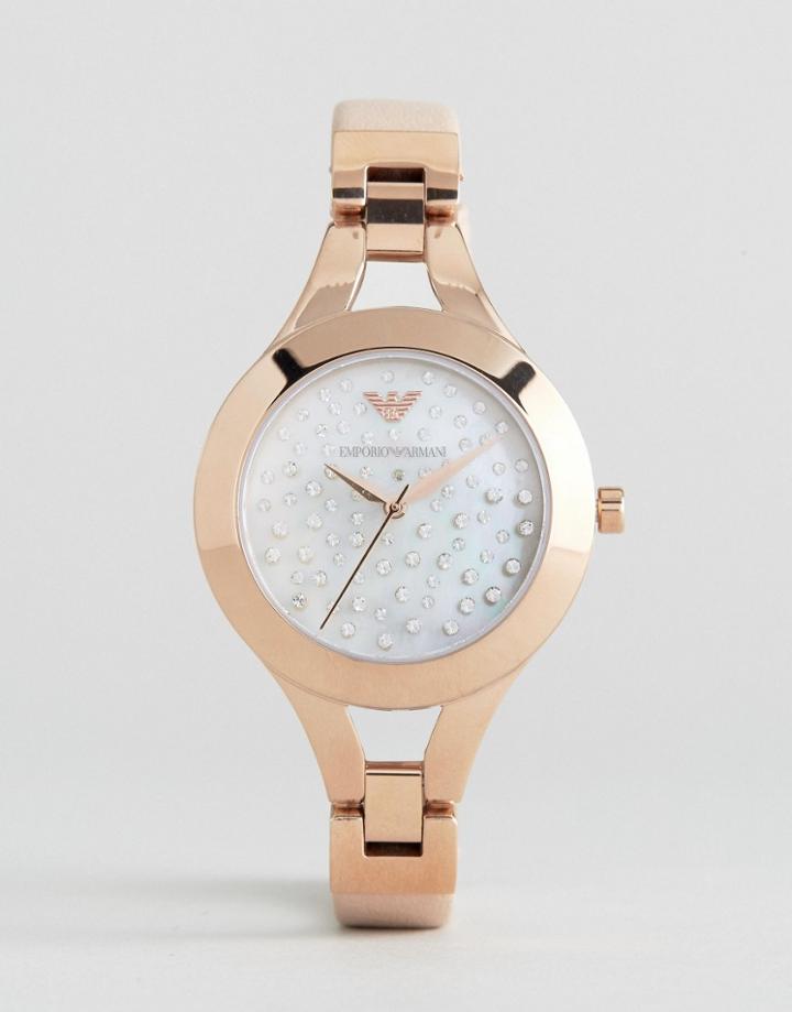 Emporio Armani Rose Gold Chiara Metal & Crystal Watch - Gold