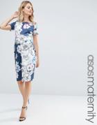 Asos Maternity Navy Base Floral Midi Bodycon Dress - Multi
